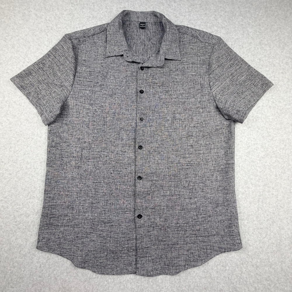 Manfinity Mens Gray Marl Short Sleeve Button Up Shirt Large Textured Casual Top